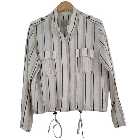 Rails Jackets & Blazers - Rails Coco Stripe Linen Utility Military Jacket Womens Sz S Minimalist Layering